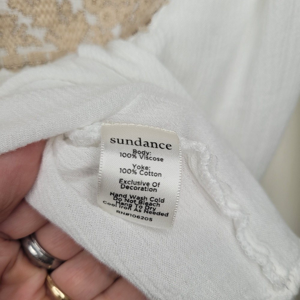 Sundance Palace Pathway Tunic Sz L White Gold Embroidered Lace-up Tasseled Boho - Picture 4 of 10